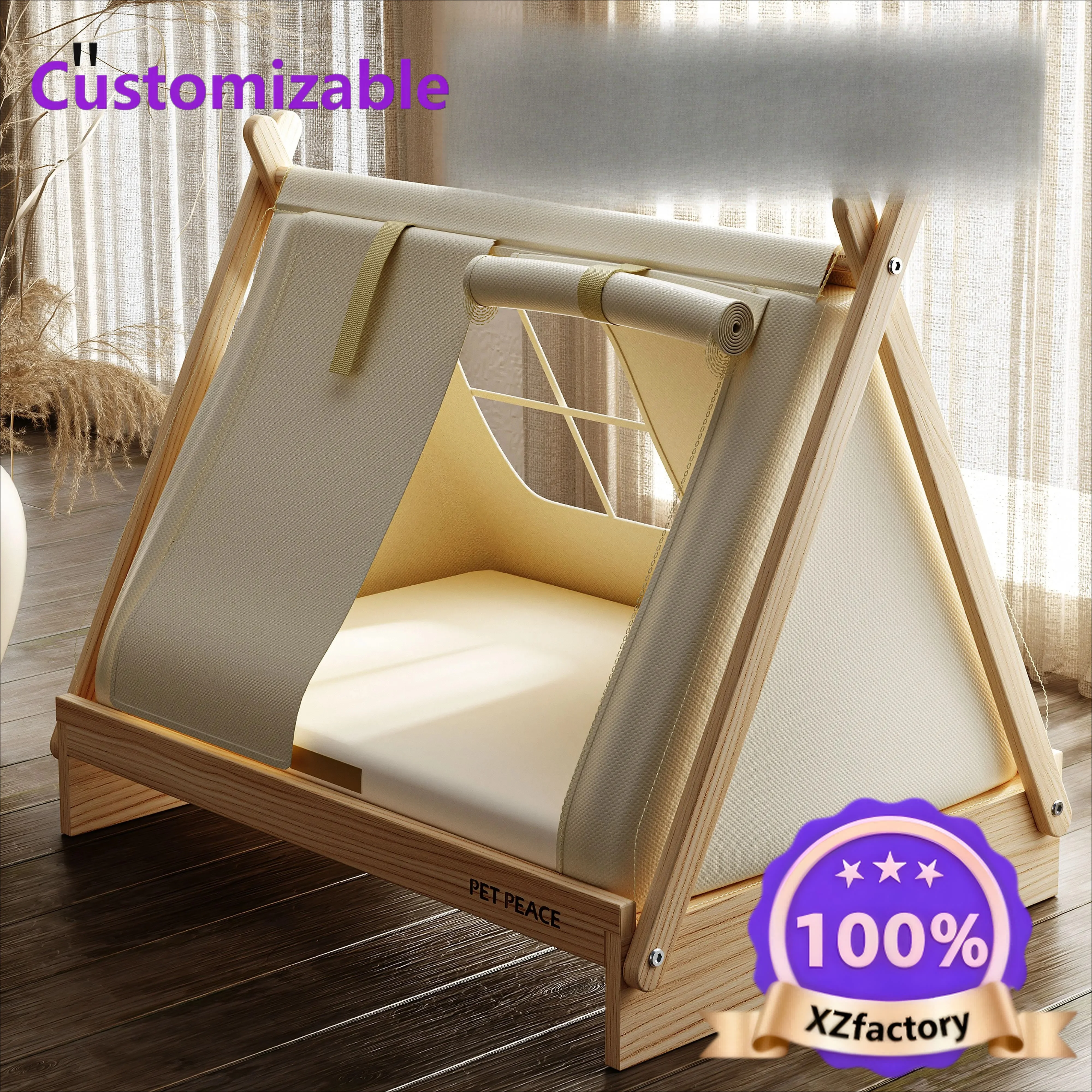 Factory Direct 2026 Top RatedSolid wood dog bed off the ground Small dog kennel Closed security Universal pet tent Puppy summer