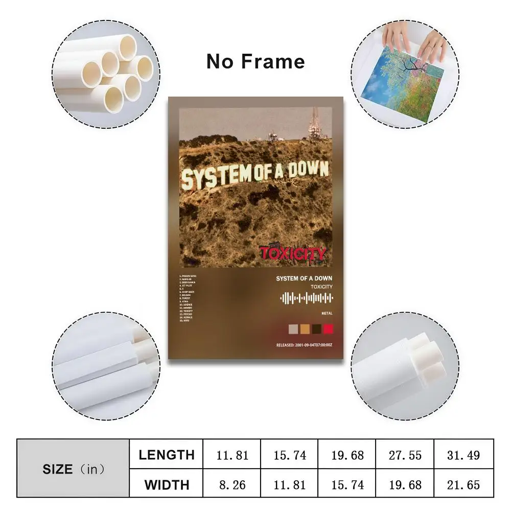 System Of A Down Poster Peelable Self-Adhesive Album Cover Poster Stickers, Frameless Wall Art for Singer Band Pop Rap Bedroom