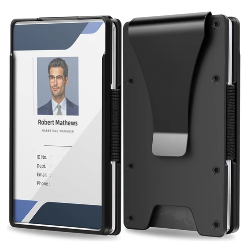 Imagen 1 del producto Cartera minimalista para hombre: billetera delgada con clip para billetes de metal de aluminio con tarjetero transparente, billetera delgada para hombre, capacidad para 15 tarjetas