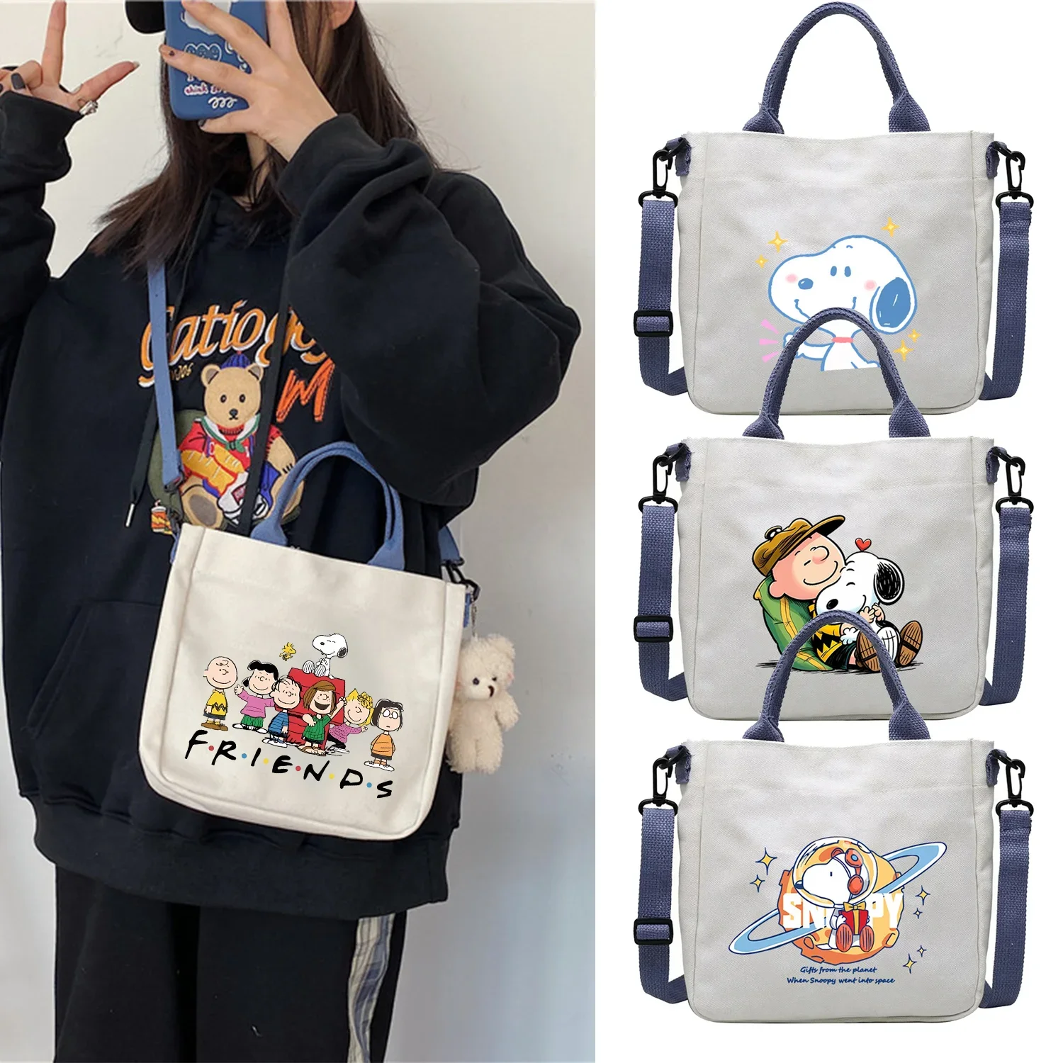 Snoopys Cartoon Canvas Bag Children Crossbody Bags School Bookbag Student Supplies Lightweight Portable Kawaii Shoulder HandBag