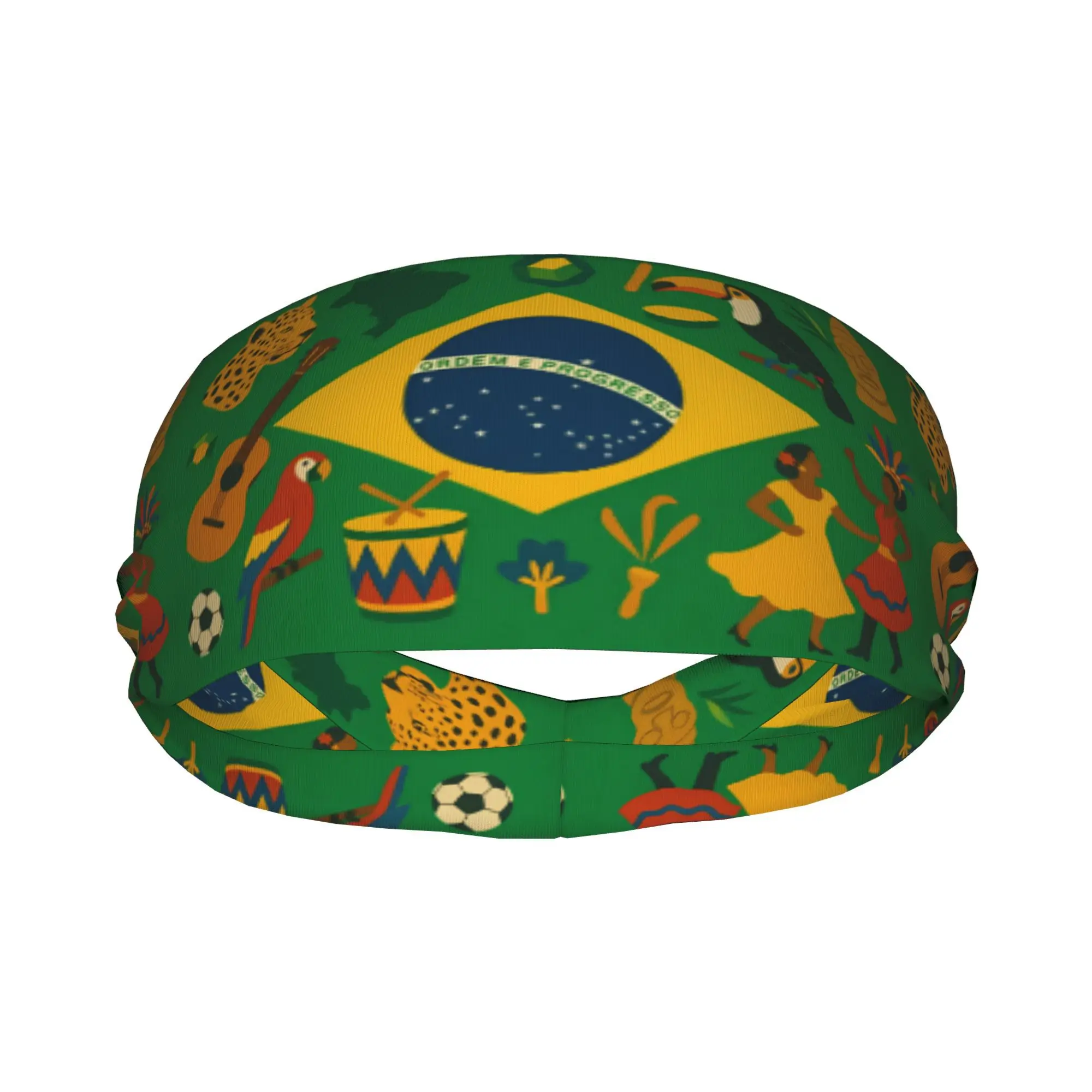 Brazil Tropical Carnival Culture Flag Print Elastic Sports Sweat Headband Breathable Hair Band For Brazilian Supporters