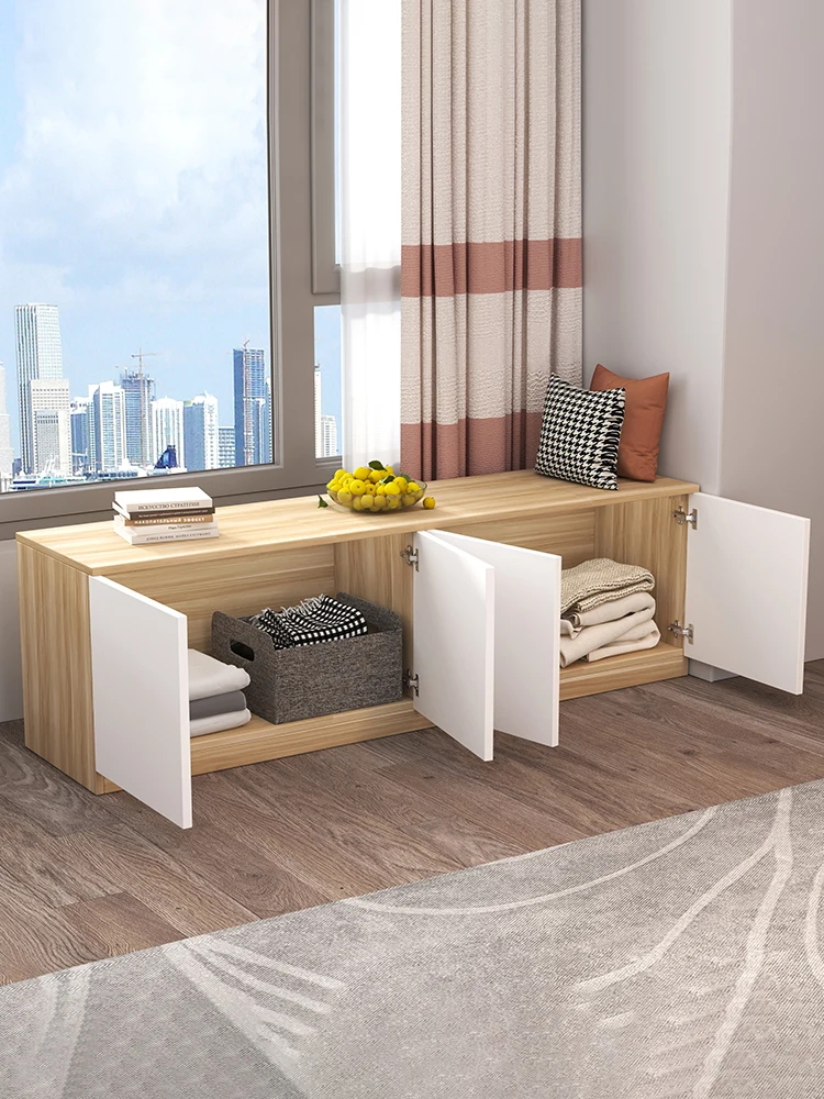 

Solid wood bay window cabinet Balcony Locker Household seated balcony storage Large capacity floor Low