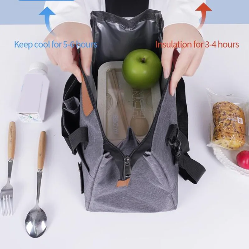 حقيبة يد للعمل على صندوق الغداء، - مع عزل من رقائق الألومنيوم من الداخل، - مع سحاب، - سعة كبيرة ويمكن تتدلى بشكل قطري