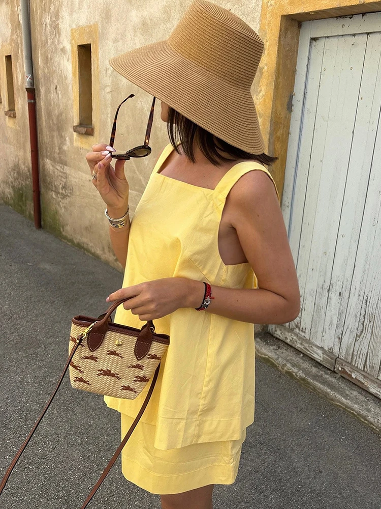 Tuularose Summer Skirt 2-Piece Set Sexy Bow Lace-up Strappy Backless Top Solid Skirt Set Casual Vacation 2026 Women's Dress Sets