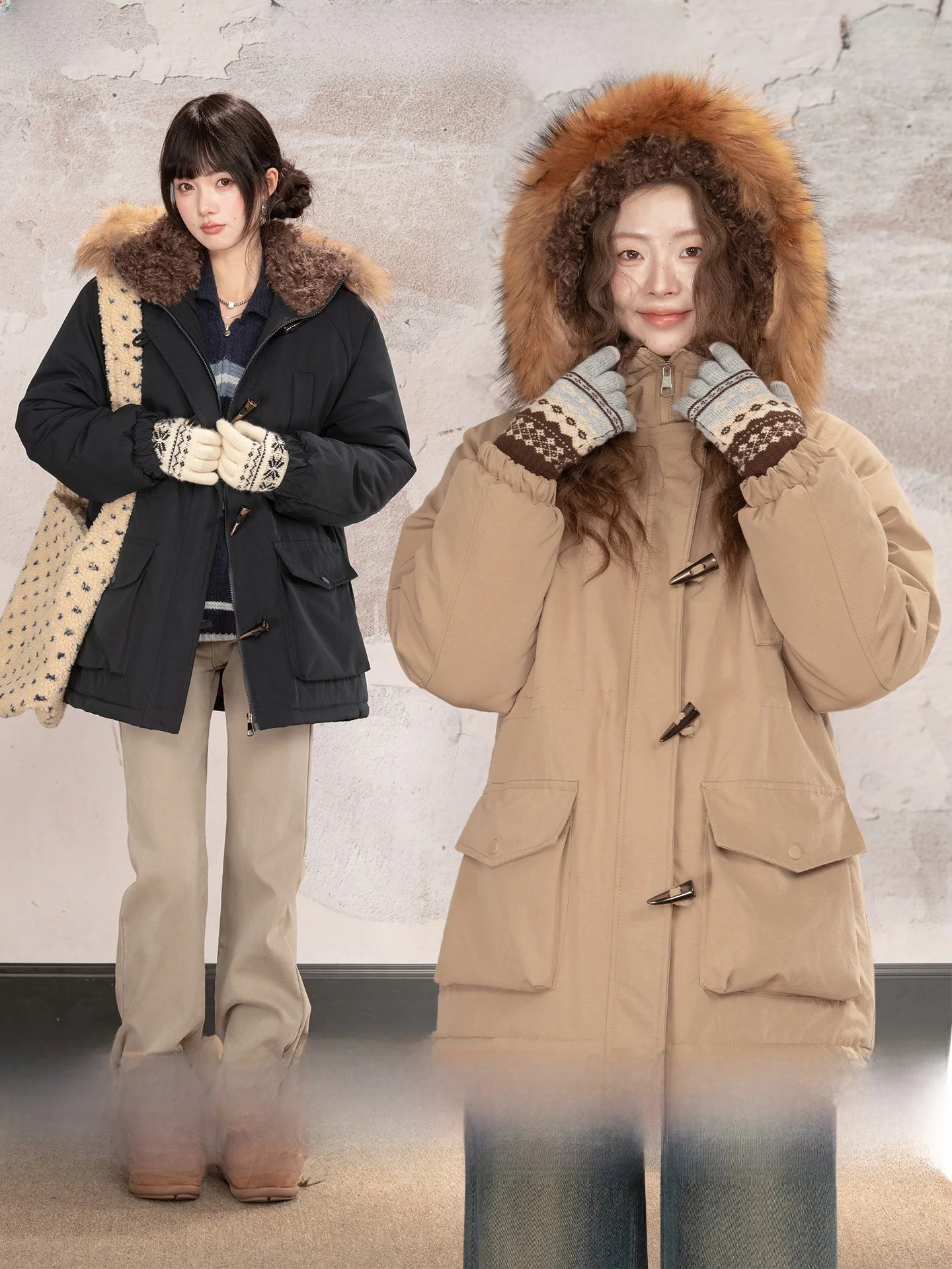 

Теплая парка с флисовой подкладкой и капюшоном цвета хаки с пуговицами из рога Loveheynew – женская верхняя одежда для зимы