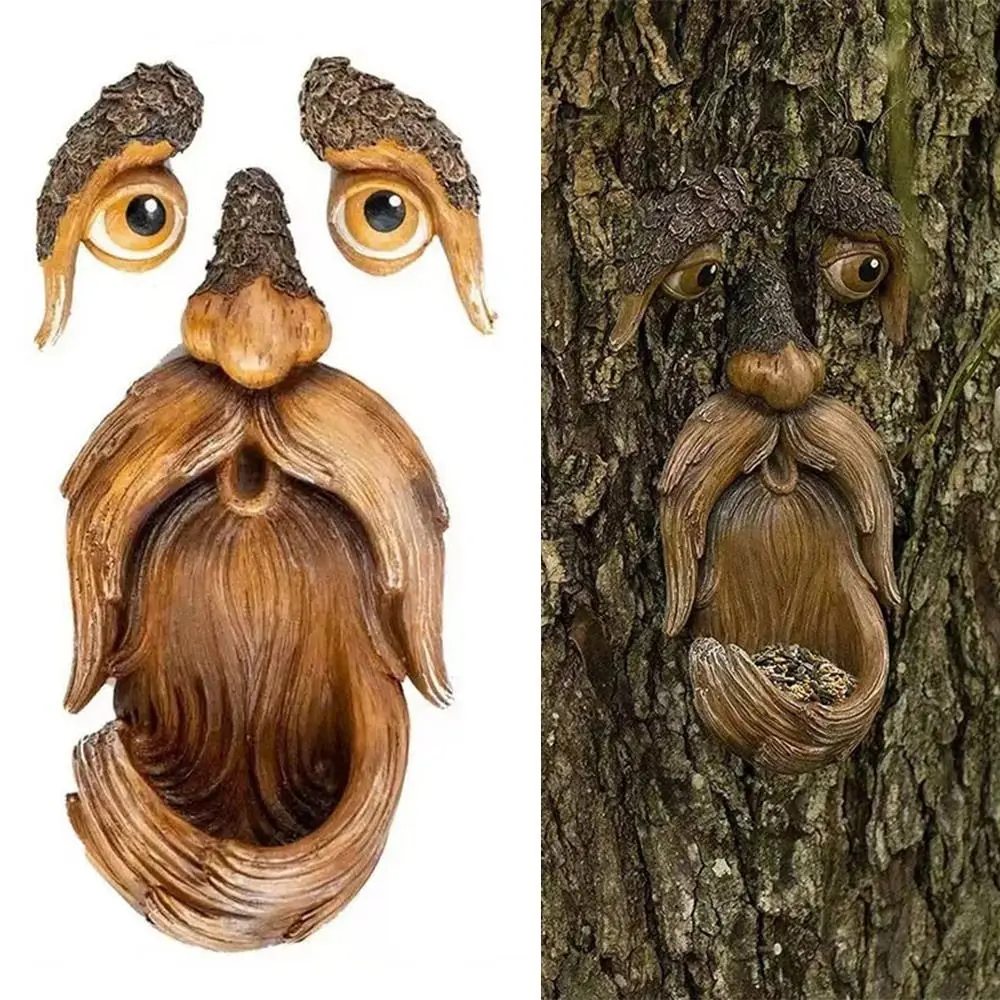 Creative Resin Bark Face Old Man Cartoon Tree Hugger Bird feeder Craft Bird Supplies Yard Art