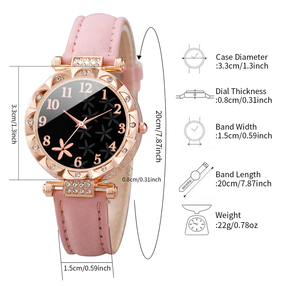 Montre à Quartz Numérique pour Femme, Style Académique, Minimaliste, Cadran Floral, Noir, Rose, Document, Ensemble de 2 Pièces