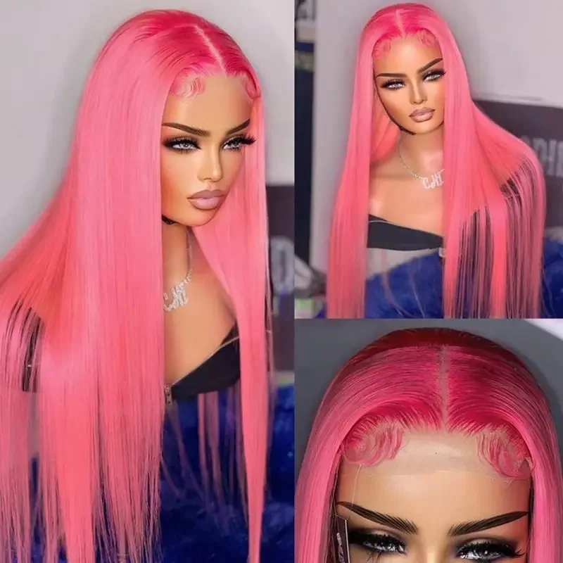 Pink Straight Wig 13x6 HD Lace Front Human Hair Wigs For Women Pre Plucked Hairline Brazilian Bleach Colored 13x4 Lace Frontal Wigs