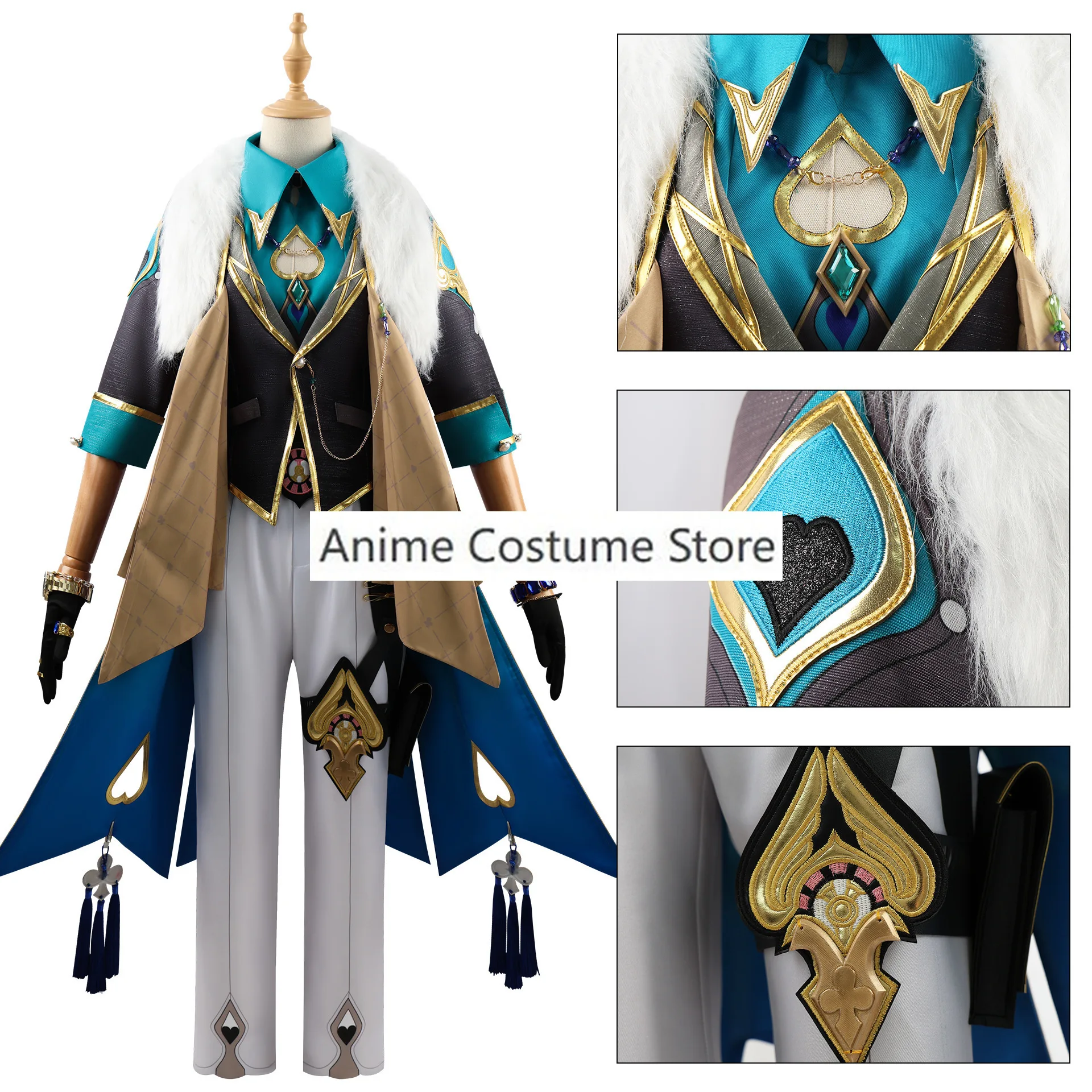 Aventurine fantasia cosplay com peruca e adereços de relógio masculino, roupas de dramatização, jogo de Honkai Star Rail, roupas de festa de Carnaval e Halloween, conjunto completo