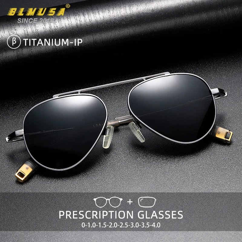 

BLMUSA Fashion Polarized Men Sunglasses Vintage Pure Titanium Myopia Glasses Anti glare Prescription Pilot Glasses for Fishing