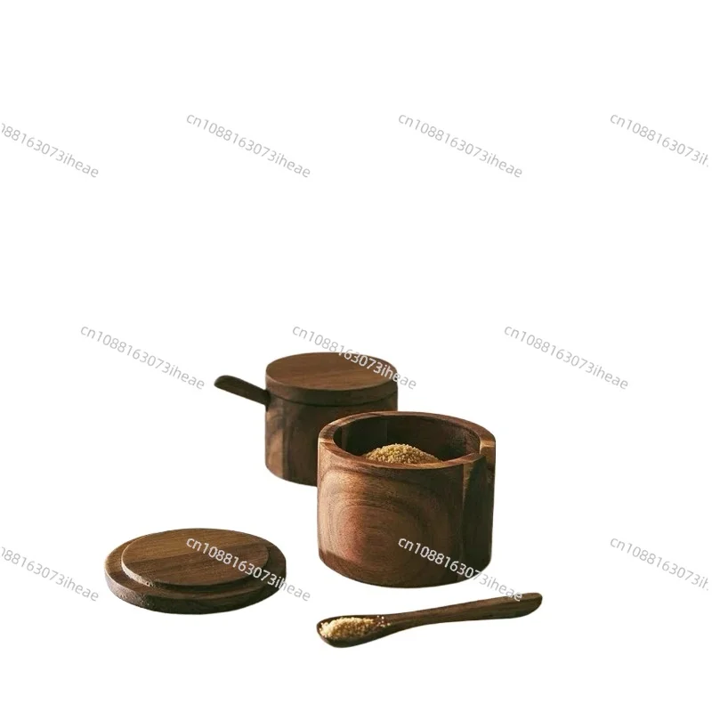 European-style retro wooden sugar jar, salt jar, monosodium glumate seasoning box, sealed jar