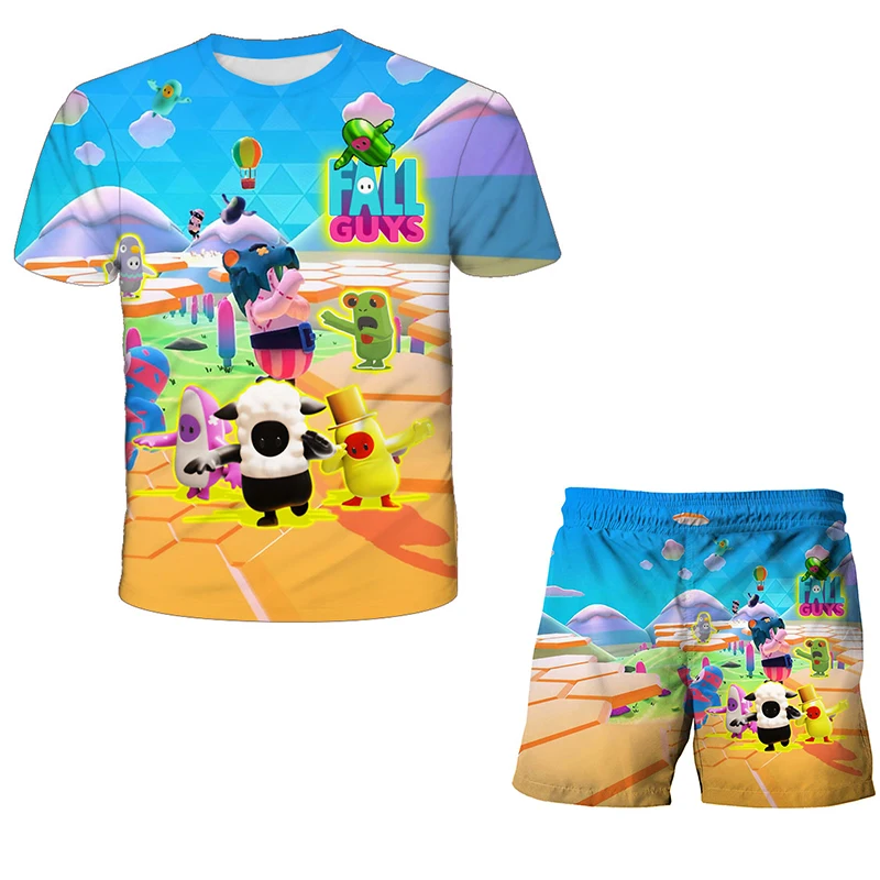 2023 Summer New Kawaii Stumbled Guys 3D Print Set Toddler Top+Shorts Sportswear Set Boys T-shirt Two Pack Boys Birthday Gift