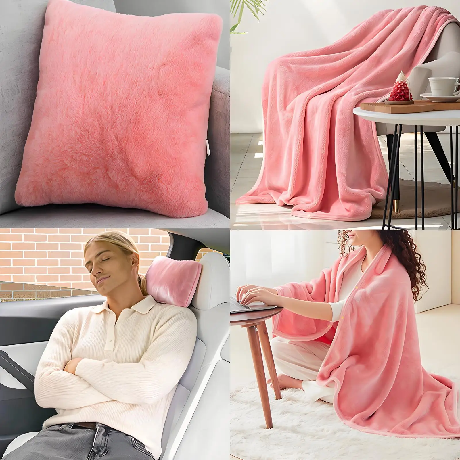 Dual-Sided Flannel Blanket Shawl Portable Travel Airplane Blanket with Snaps Wrap for Auto Office Break Air Conditioning Blanket