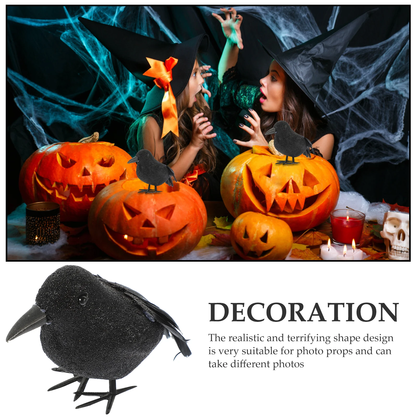 

2Pcs Halloween Crow Decor Scary Fake Crow Ornaments for Haunted House Party Supplies Photo Props Creative Festival