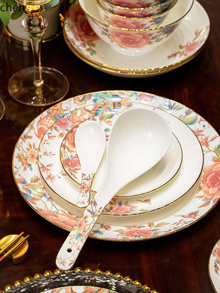 

PZ-13 peony dinnerware set - premium bone china bowls and plates for home, wedding, housewarming, and newlyweds