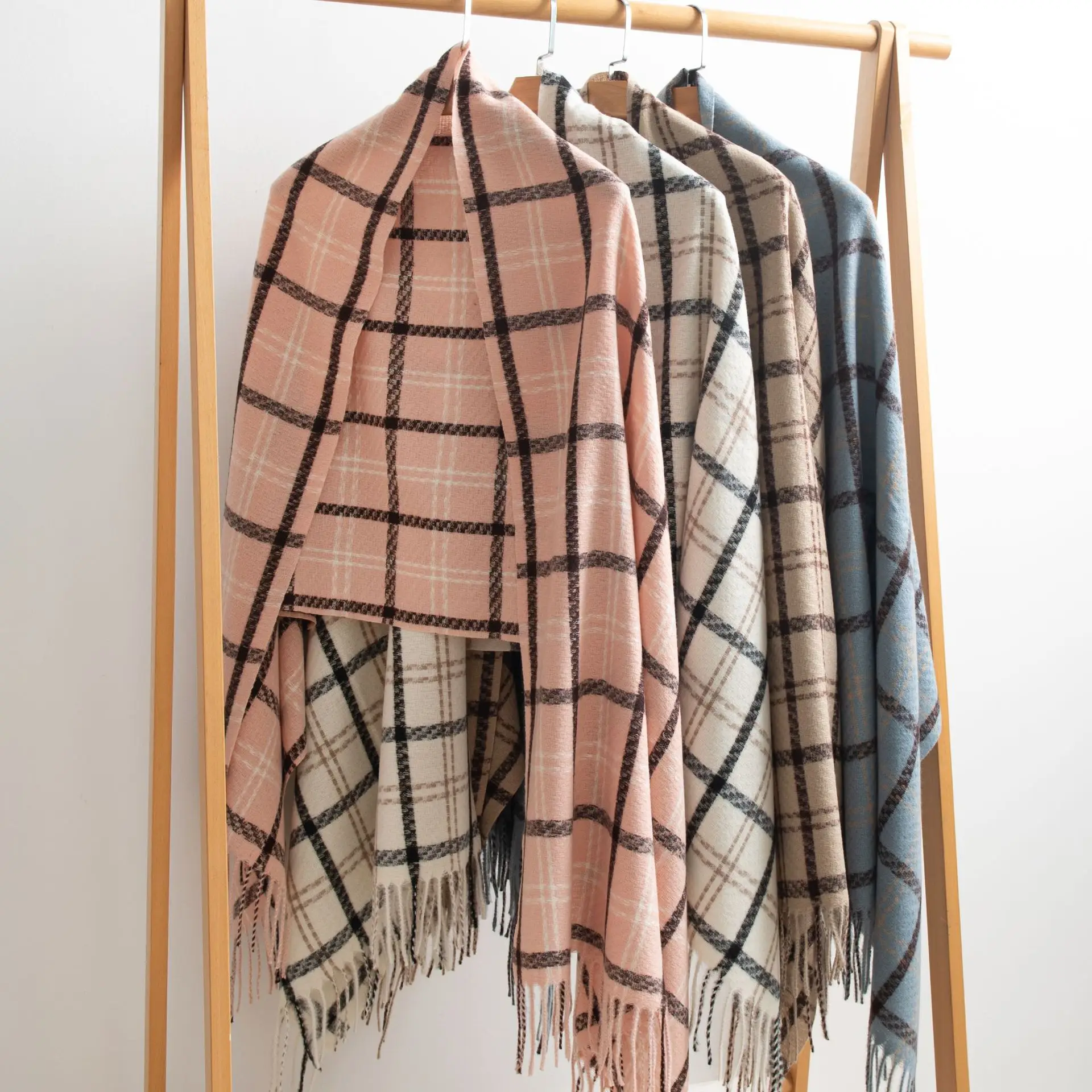 

New Cashmere-like Plaid Scarf Women -Autumn Winter Korean Style Thick Warm Shawl Hijab, Soft Lightly Versatile Hair Wrap