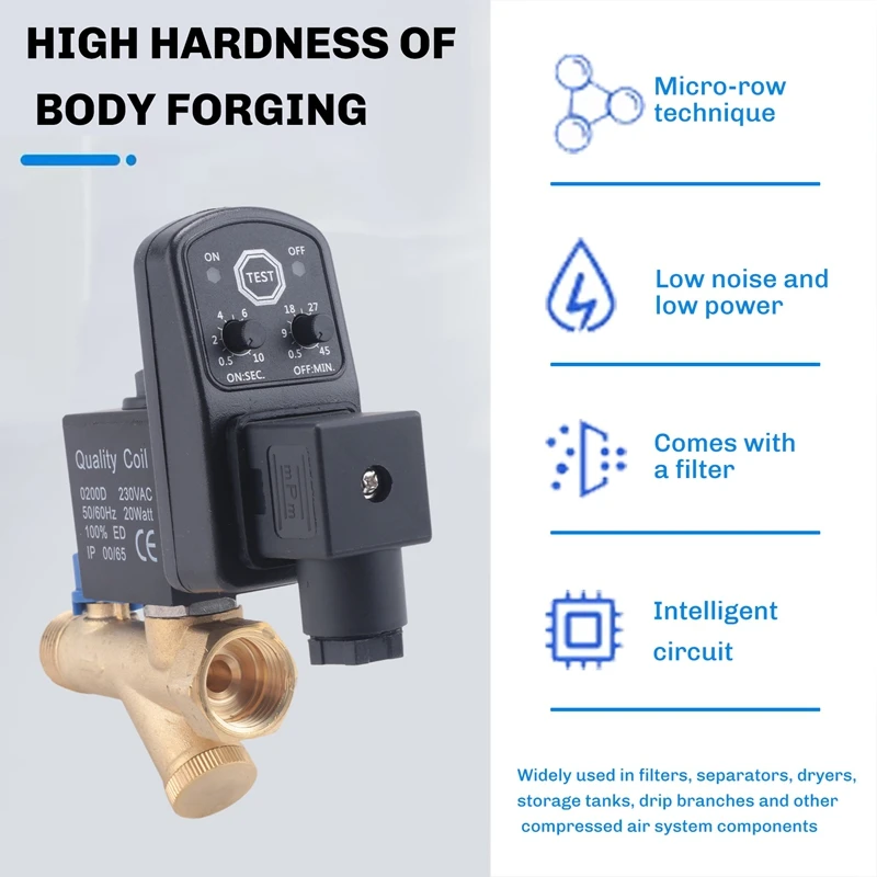 AC 220V 1/2inch Electronic Timed 2way Air Compressor Gas Tank Automatic Drain Valve-A27I