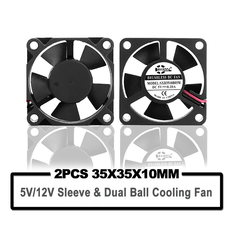 2PCS SXDOOL 5V 12V  35mm 35x35x10mm 3510 Dual Ball Bearing Cooling Fan 2PIN Cooler PC Computer Laptop Cooling Cooler