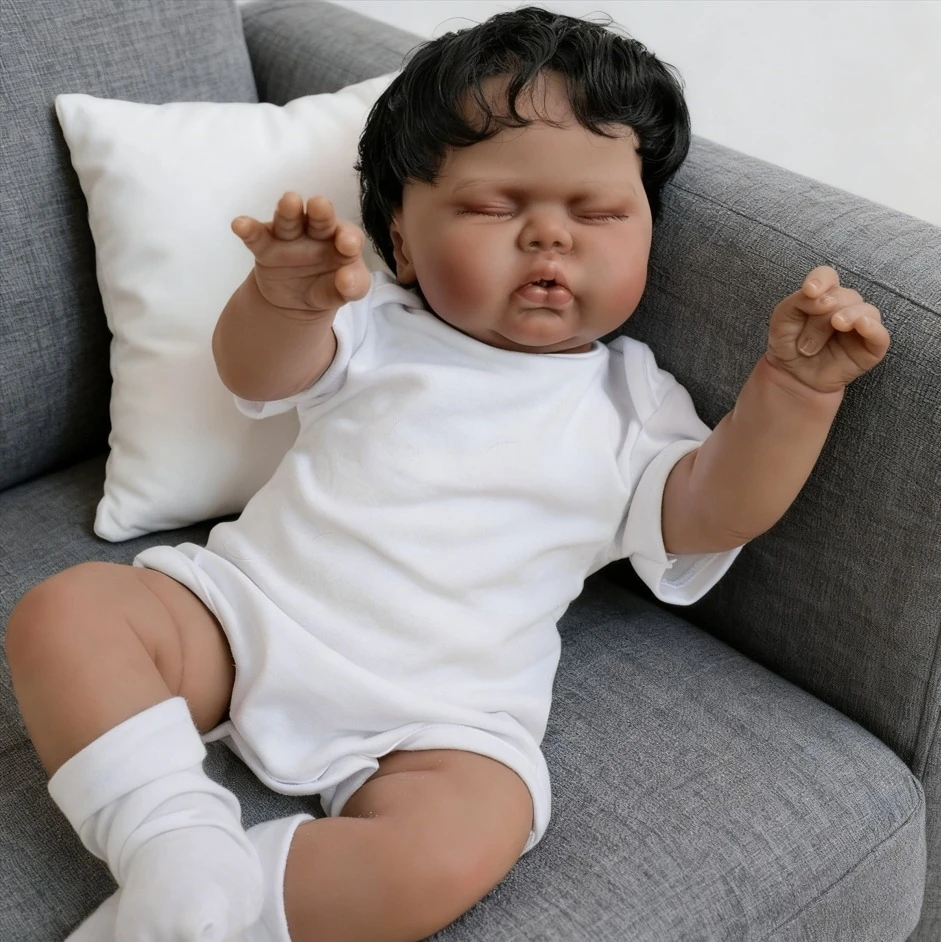 ตุ๊กตาเด็กทารก NPK 19 นิ้ว ผิวสีเข้ม เหมือนจริง หลับตา ทำมือ คุณภาพสูง ของขวัญคริสต์มาสสำหรับเด็ก