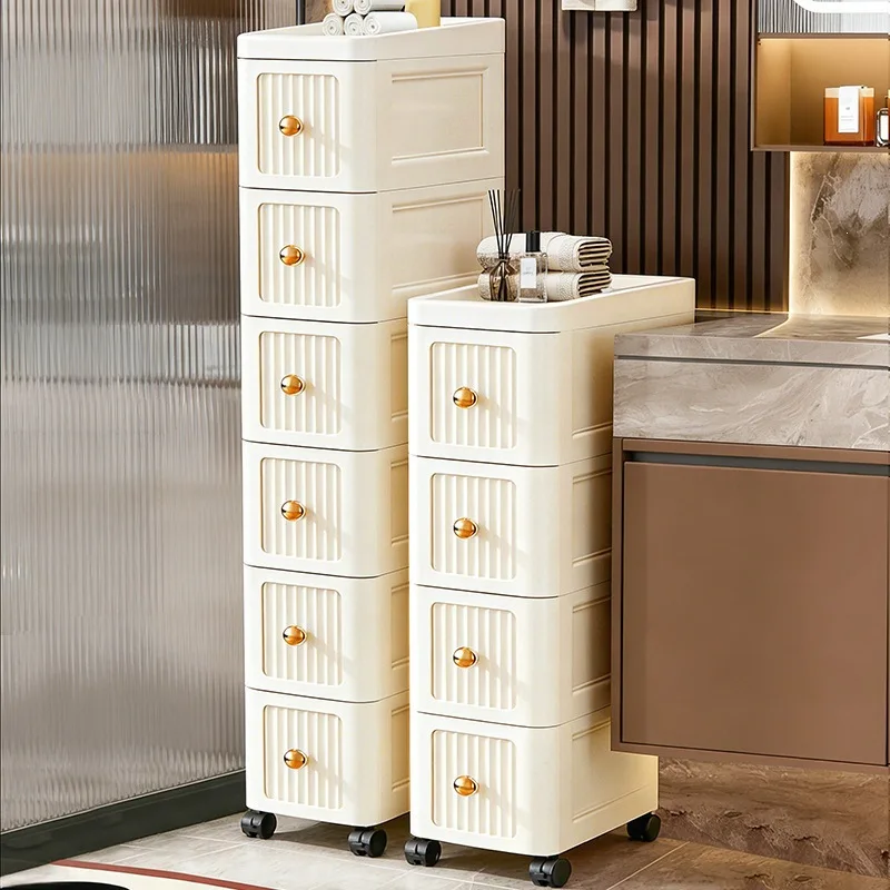 Slim Rolling Storage Cabinet with Pull Out Drawers, Space Saving Organizer for Bathroom Kitchen and Narrow Spaces