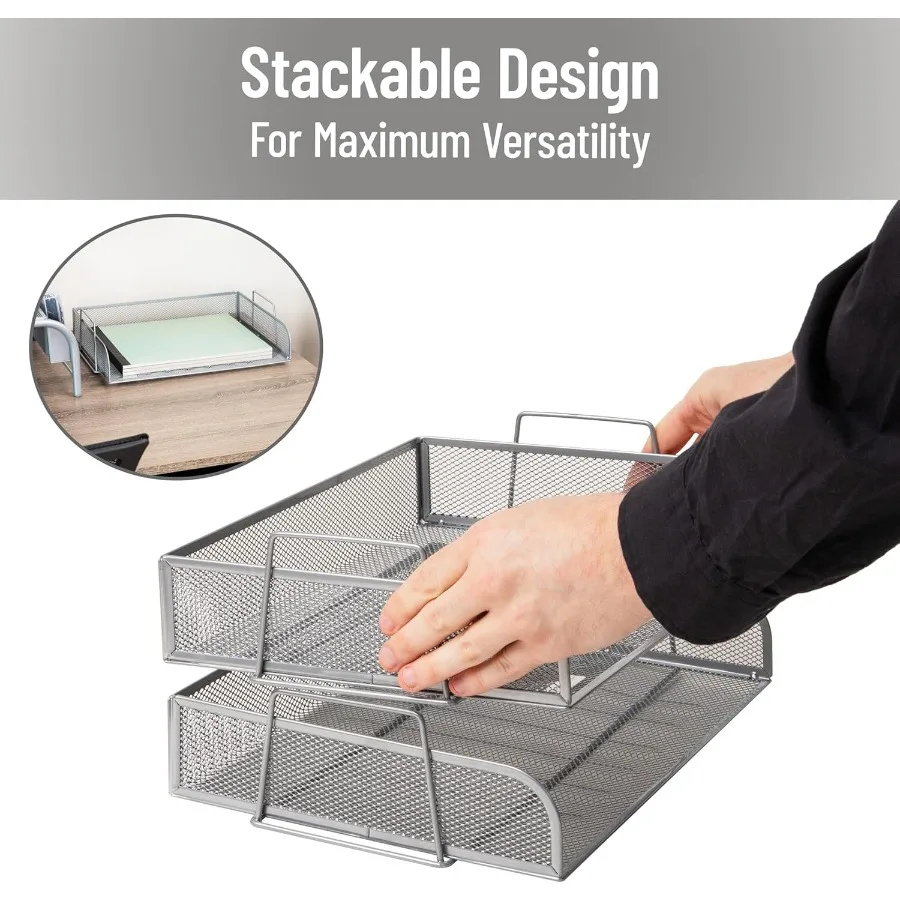 Vassoio carta impilabile Organizzatore da tavolo per archiviazione di file da ufficio con design a rete metallica Dimensioni 13,25 L x 9,75 L x 6,25 H Set
