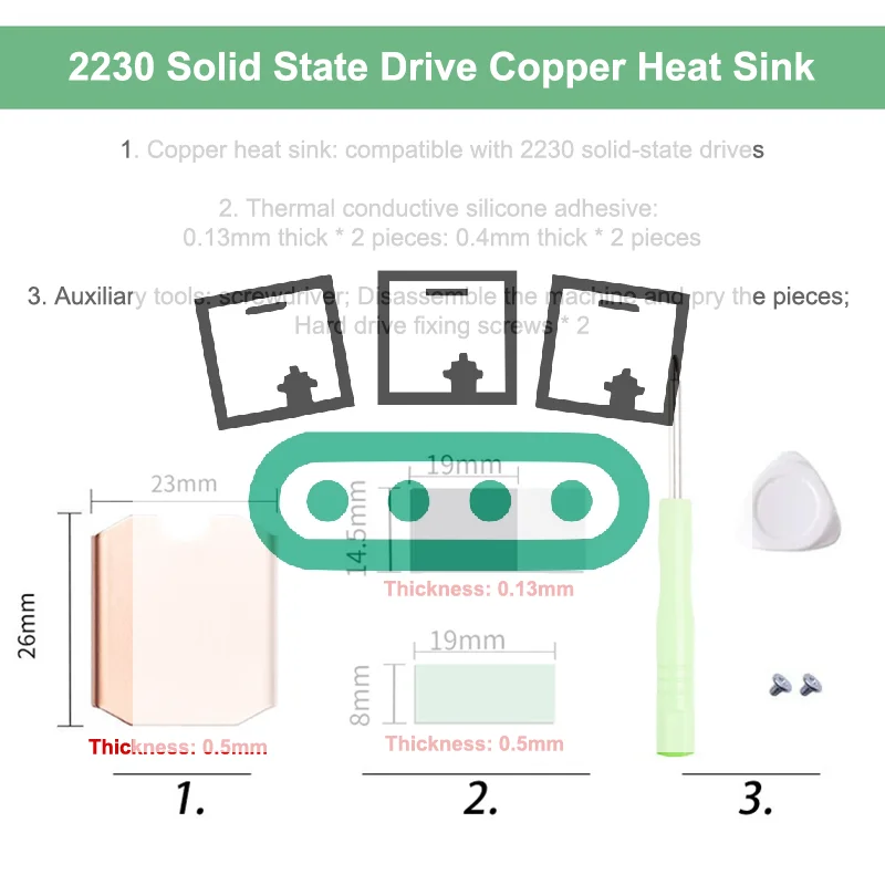 M.2 SSD Heatsink M2 2230 NVME NGFF Solid State Disk Pure Copper/ Graphene Heatsink Thin Cooler Radiator For Descktop
