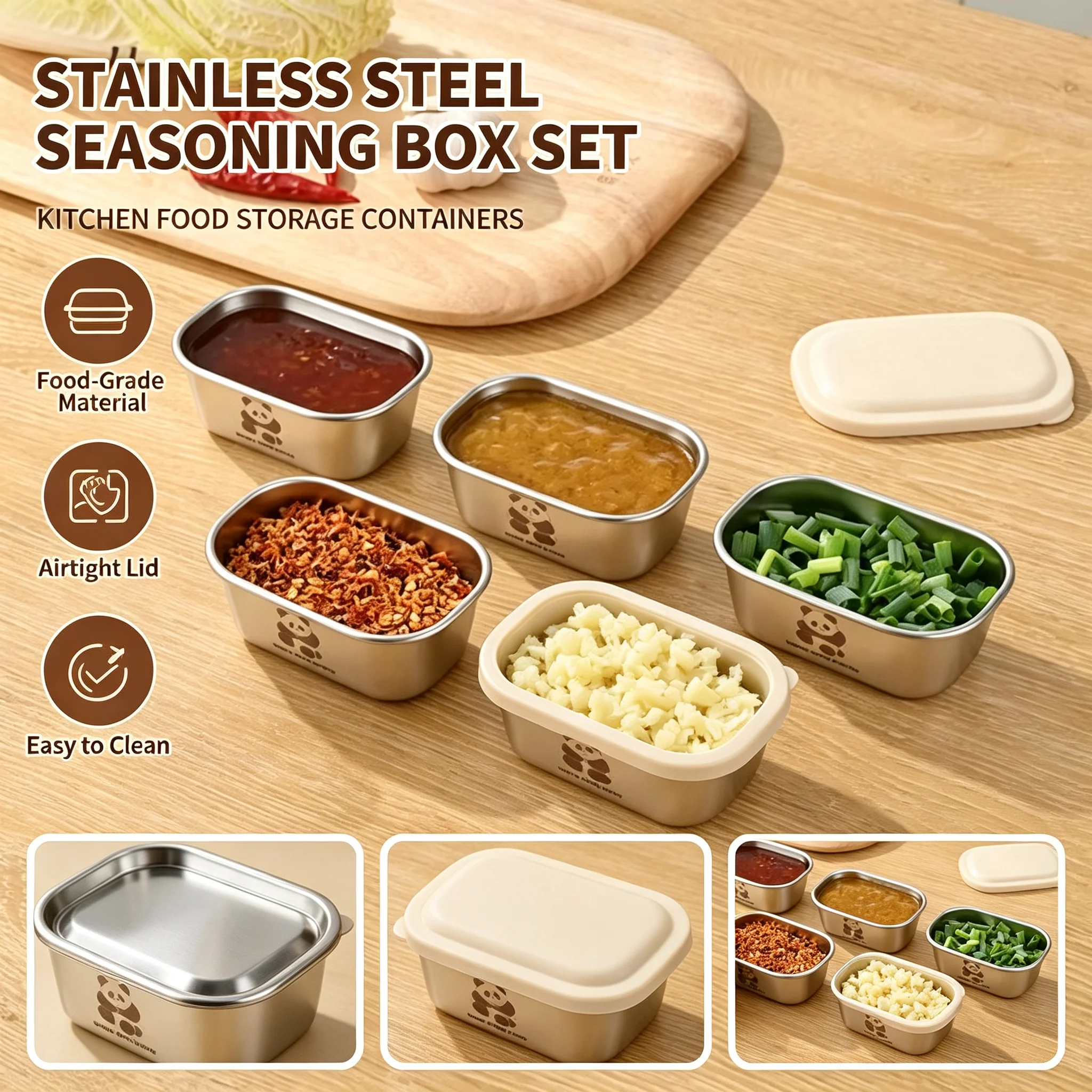 304 Stainless Steel Small Sauce Cup with Sealed Lid Kitchen Tableware Sushi Mustard Seasoning Box Dipping Sauce Plate Snack Dish