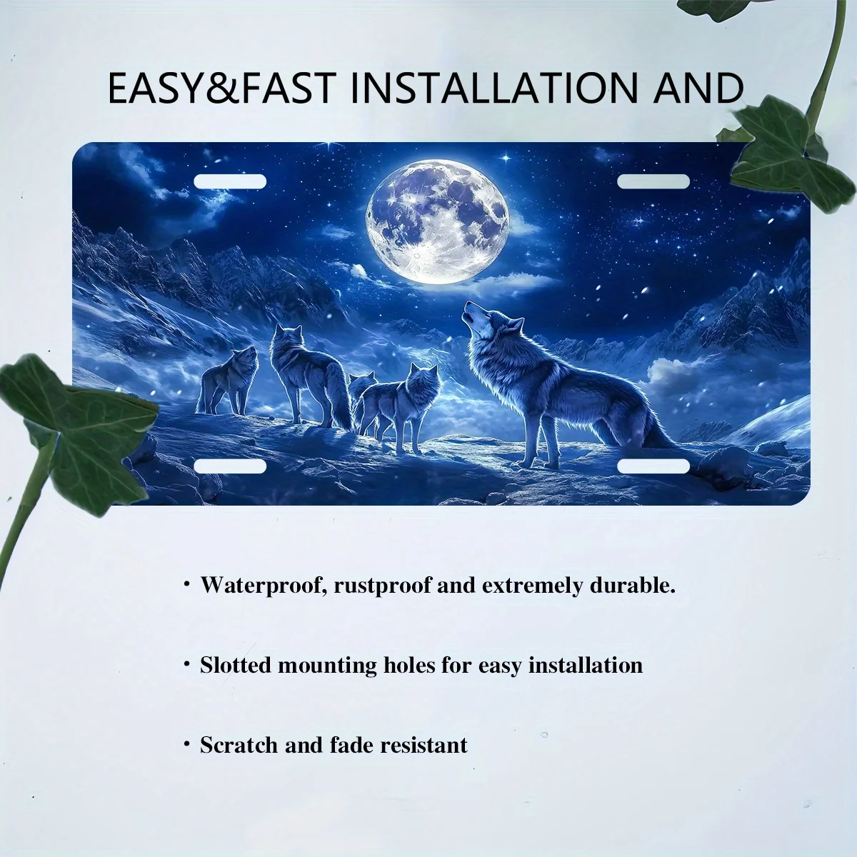 1pc 2D Flat Poster Featuring a Moonlight Wolf License Plate Set with Frame, Specifically Designed for Decorative Rust