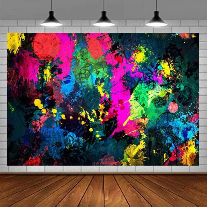 Граффити живопись фотобудка фон для фотосъемки баннер абстрактный неоновый светящийся декор для дня рождения фон для студии реквизит