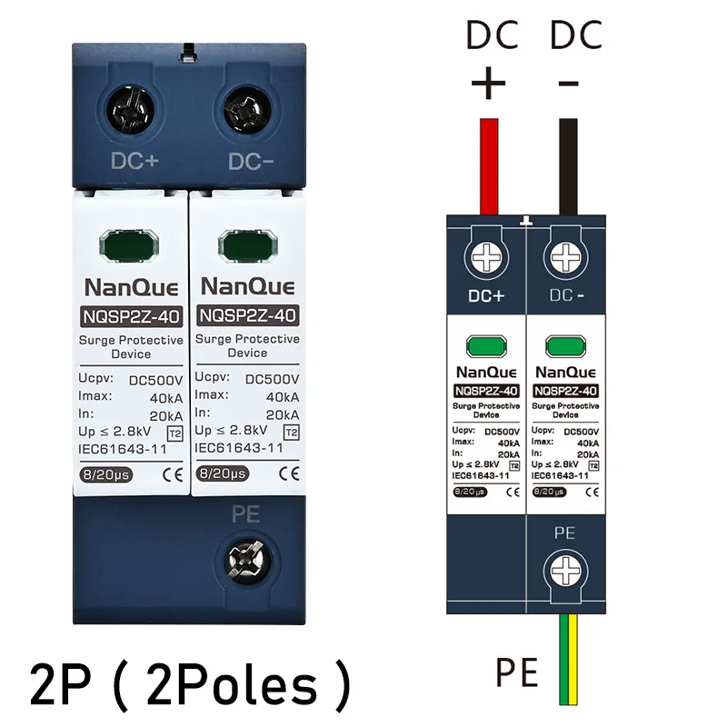 DC SPD 100V 250V 500V 800V 1000V Surge Arrester Protective Lightning Protector 20KA 40KA 60KA New Energy  DC Surge Protector