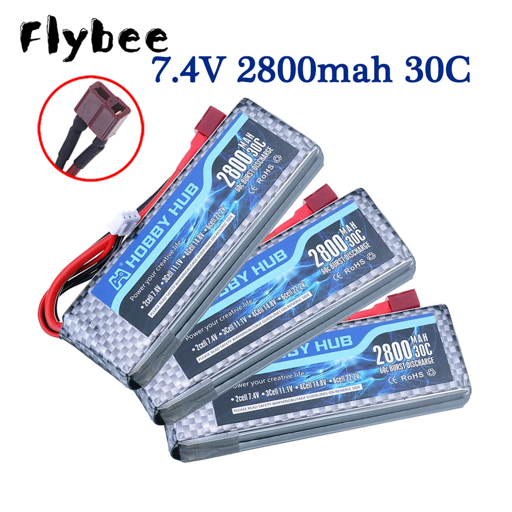 Lipo Battery 2S 7.4V 2800mah 30C With T Plug For Quadcopter RC FPV Airplane Drone Racing Car Parts, 2S 7.4V RC Cars Battery