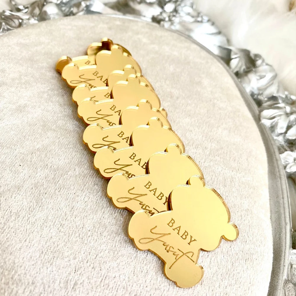 20/50/100pcs Personalized Bear Acrylic Mirror Tag Baby Shower Tag Gift Bear Birthday Bear Tag Baby Name