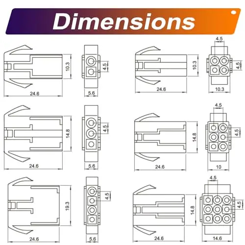 4.5Mm Mannelijke Vrouwelijke Connectoren En 20awg Kabel, 4.5 1x2pin 1x3pin 1x4pin 2x2pin 2x3pin 3x3pin 3x4pin Connectoren (YO-4.5mm)