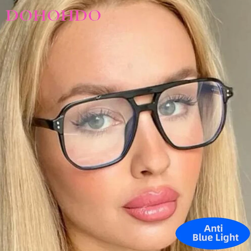 

Vintage Twin Bridge Square Pilot Anti Blue Light Computer Glasses Frame Women Men Brand Designer Classic Big Frame Eyeglasses