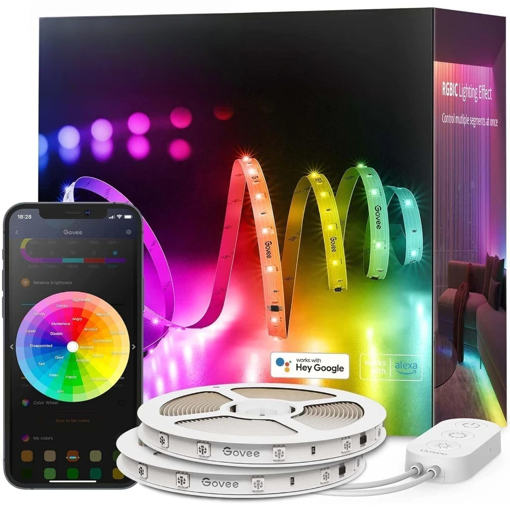 

Smart WiFi RGBIC LED Strip Lights 2x50ft Works with Alexa Google Assistant App Control Color Changing Lights for Bedroom