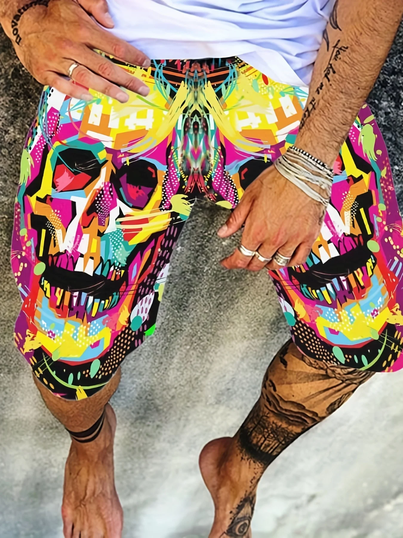 New Men\'s Summer Casual Shorts 3D Skull Print Creative Cool Street Vacation Polyester Soft BreathableBeach PantsSurfboard Shorts