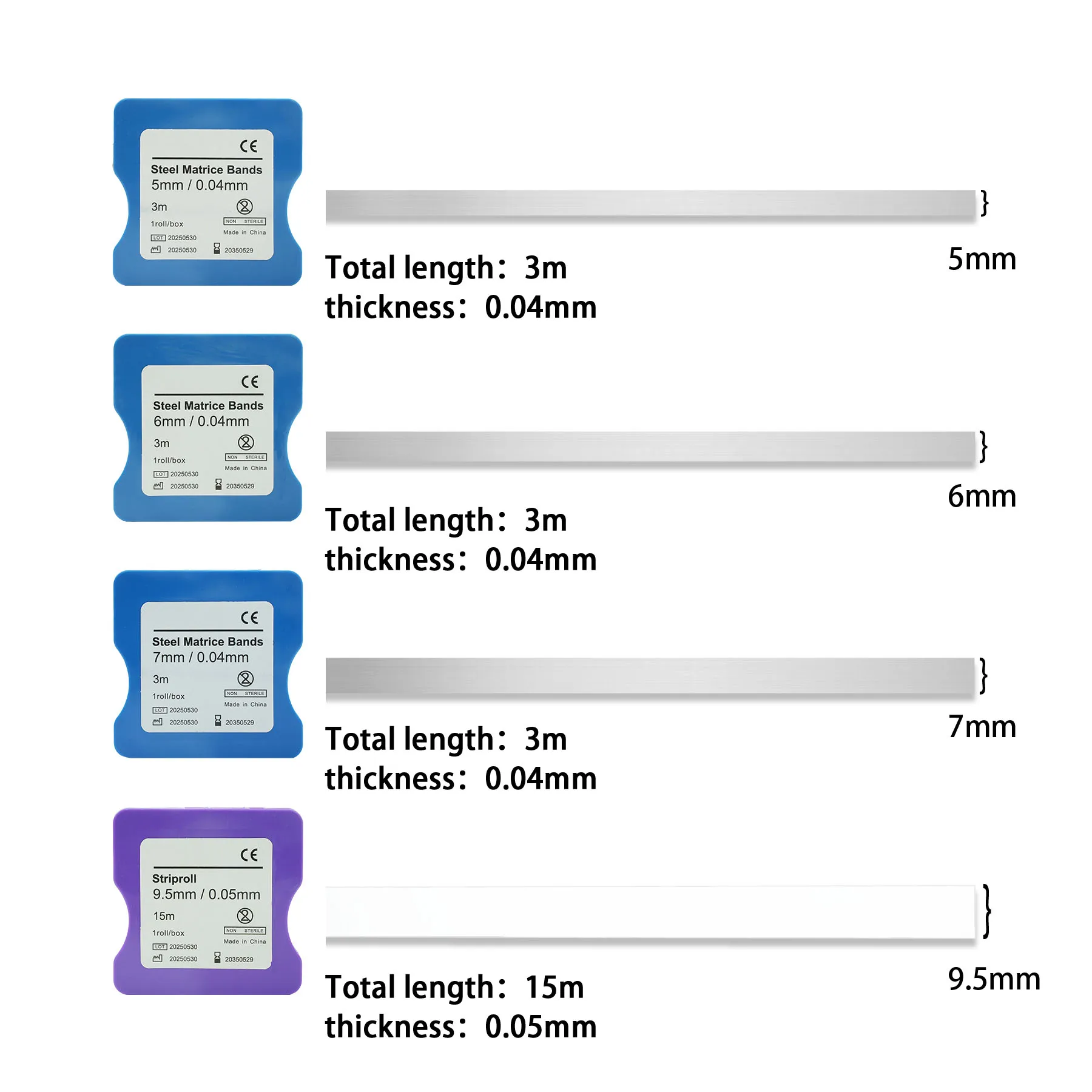 Dental Matrix Strip Dental Stainless Steel/Resin Film Restoration Light Cured Resin Clear Matrix Bands 5mm/6mm/7mm Width