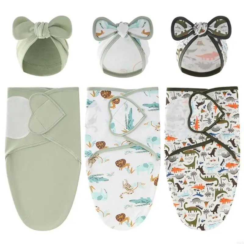 1 مجموعة القطن حديثي الولادة التقميط بطانية شيالة أطفال القماش بنين بنات مستشفى قبعات المألوف بونيه قبعة مع Bowknot سحر #5