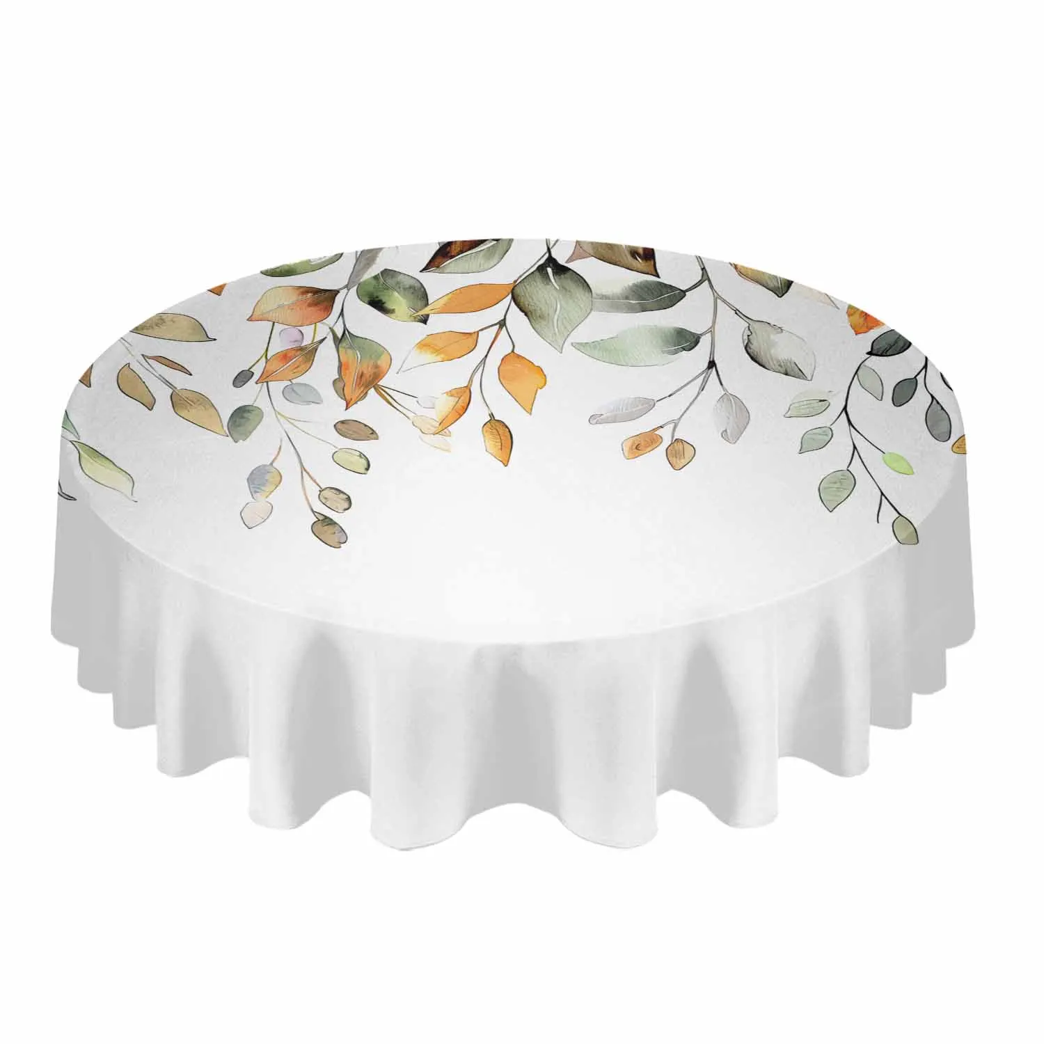 Eucalyptus Leaf Sage Green Leaf Plant Waterproof Tablecloth Tea Table Decoration Round Table Cover For Kitchen Wedding Home