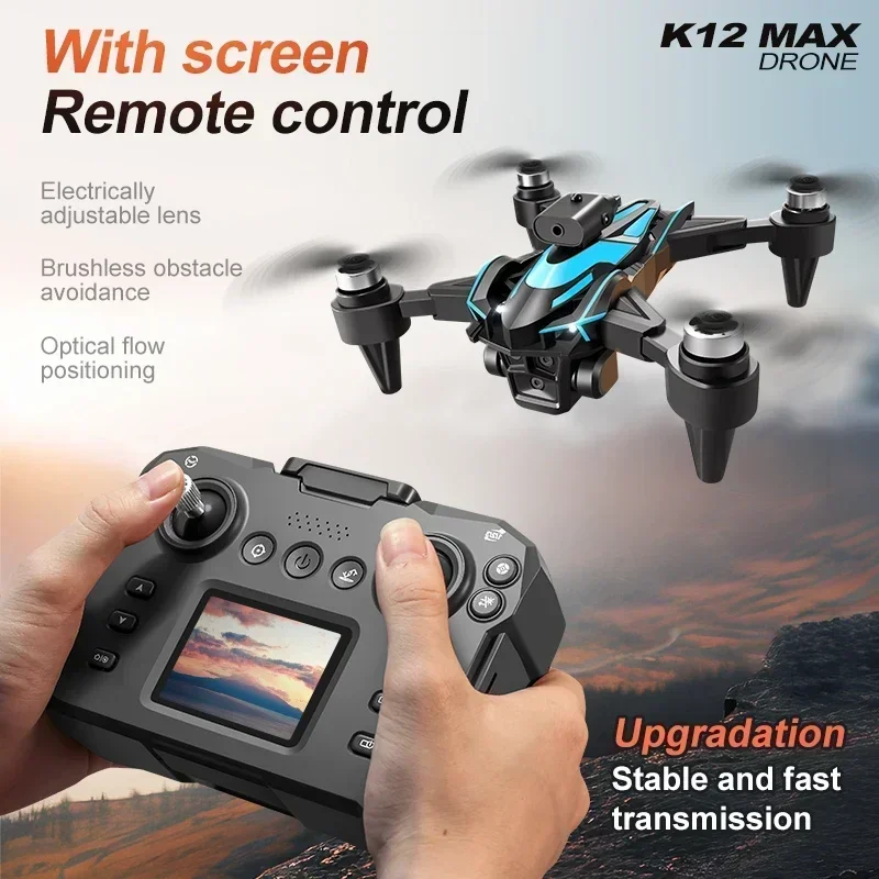 2024 K12Max Mini Drone 4K HD Screen Controlled Real-Time Transmission Belt Screen Display Aerial Photography Quadcopter Dron Toy