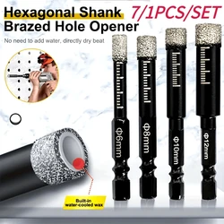 7/1PCS 5-16mm Dry Diamond Drill Bits Hex Shank Inner Wax Cooling Brazed Diamond Hole Saw Glass Tile Concrete Drilling Tools Set