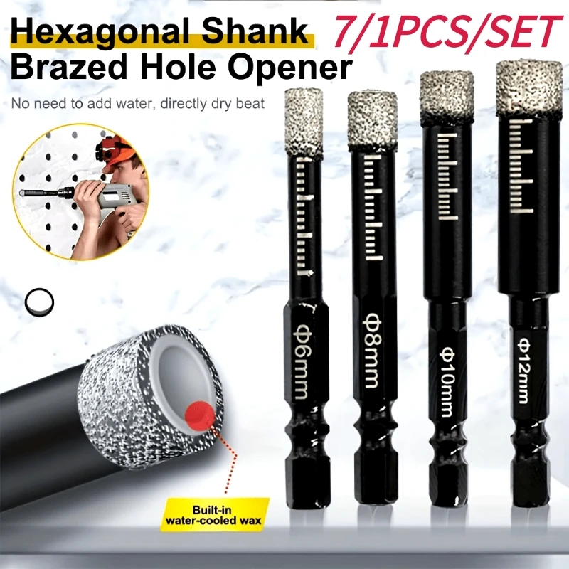 7/1PCS 5-16mm Dry Diamond Drill Bits Hex Shank Inner Wax  Cooling Brazed Diamond Hole Saw Glass Tile Concrete Drilling Tools Set