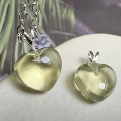 1 Pc Fengbaowu Natural Libyan Gold Tektite Meteorite Heart Pendant 10MM 925 Sterling Silver Reiki Healing Stone Jewelry Gift
