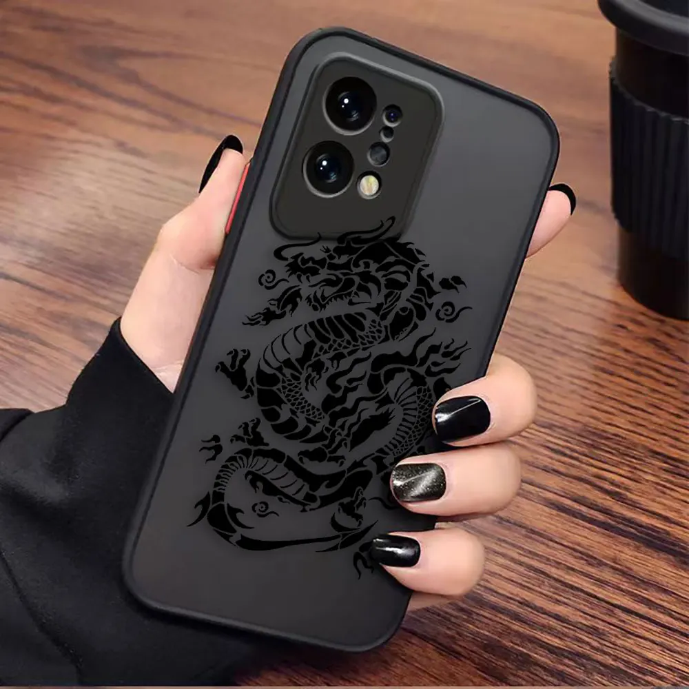 Matte Phone Case for OPPO Realme 11 10 9 9I 8 8I 7 7I 6 5 FIND X3 X5 PRO 4G 5G Case Funda Capa Shell Line Drawing Chinese Dragon