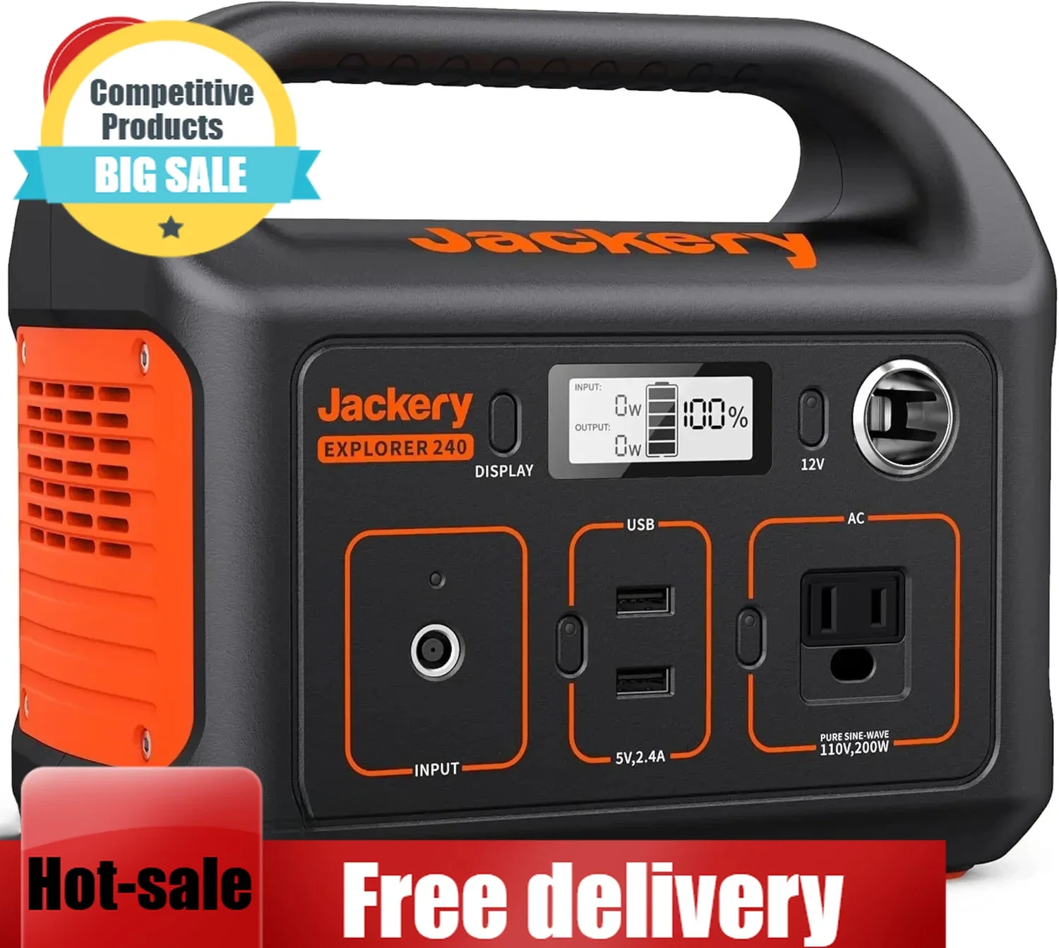 

Home Backup-Portable Power Station Explorer 240, 240Wh Emergency Backup Lithium Battery, 110V/200W Pure Sinewave AC Outlet