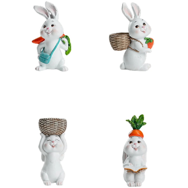 

Easter Resin Decorations for Home Cute Rabbit Animal Figurines Miniature Tabletop Ornaments Statue Fairy Garden