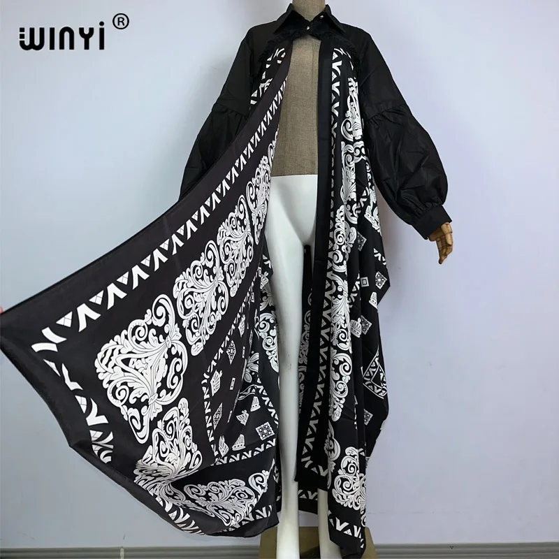 Imagem -03 - Winyi-cardigan de Manga Comprida para Mulheres África Manga Comprida Street Wear Estampa Senhora Muçulmana Ramadã Popular Quimonos Moda Kuwait Kaftan Verão