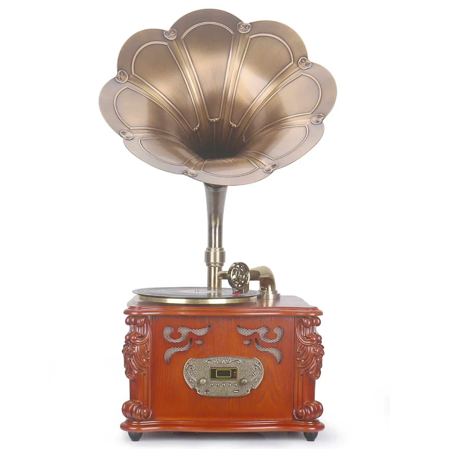 Brown Vintage Classic Home Decoration Retro Antique Gramophone Phonograph Turntable Vinyl Record Player Stereo Speakers System