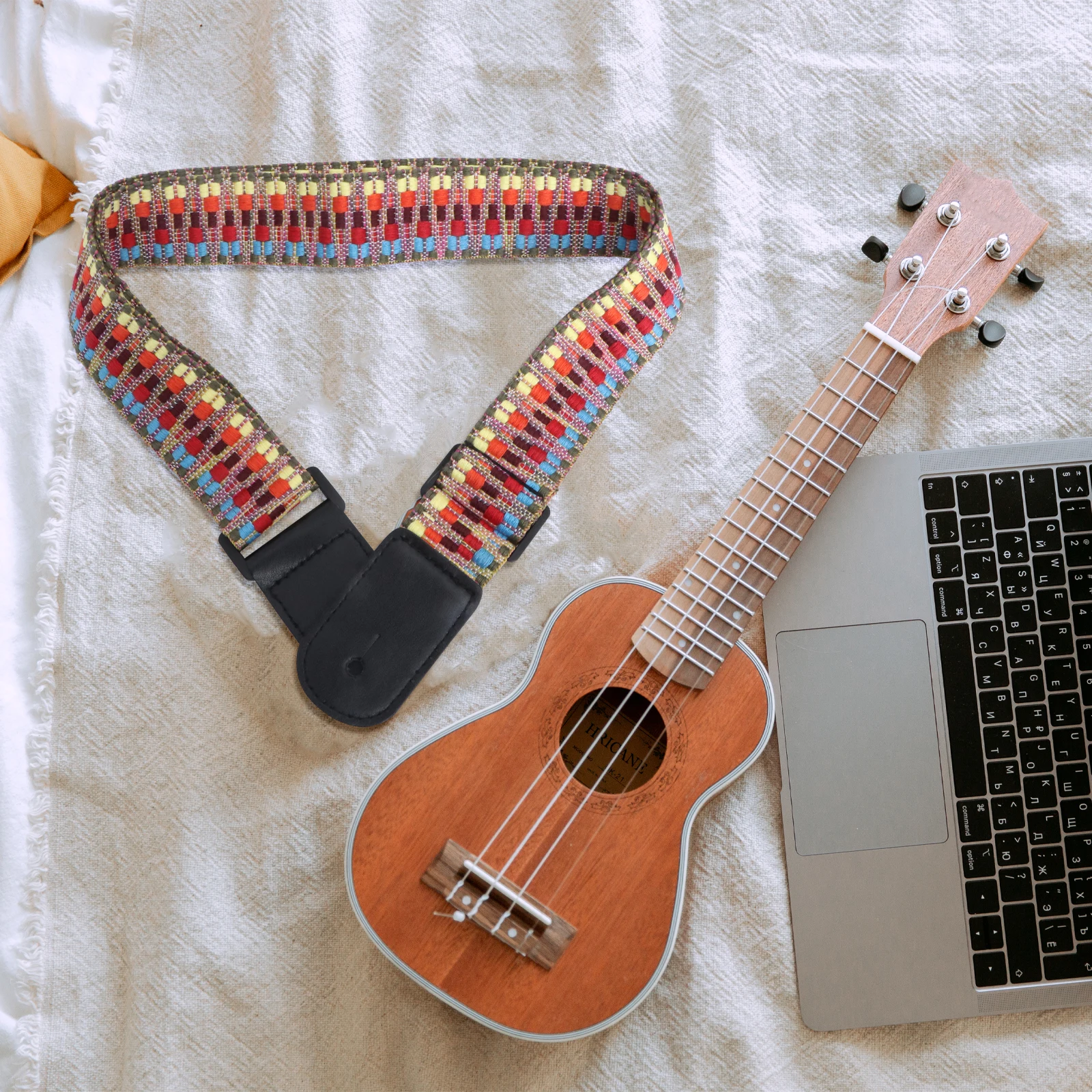 

Adjustable Cotton Guitar Strap Ends Colorful National Wind Pattern for Ukulele Banjo Bass Electric Acoustic Guitars