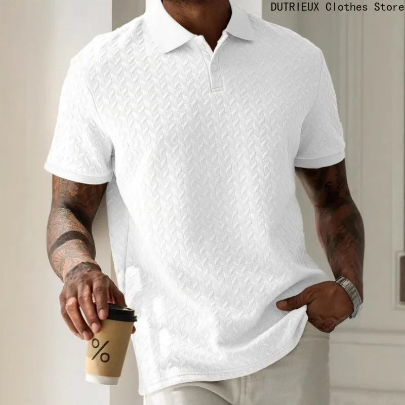

Stylish Mens Textured Polo Shirts Casual Turn-down Collar Buttoned Short Sleeve Polo T Shirt Men Spring Summer Fashion Pullovers
